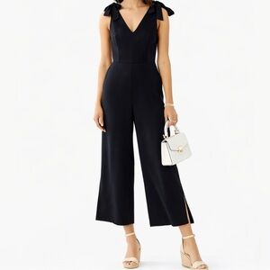 White House Black Market Black Wide-Leg Jumpsuit with Bow Tie Shoulders